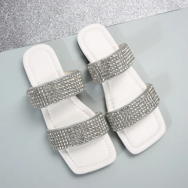 Women's Flat Plus Size Slippers Rhinestone White - Shop at LoveMi