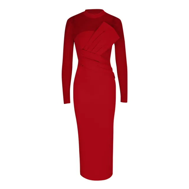 Fashionable And Elegant Slim fit Patch Sexy Waist cinching Slit Dress Red - Shop at LoveMi