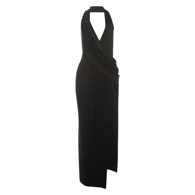 Strapless Backless Deep V neck Sexy Slit Dress Black - Shop at LoveMi