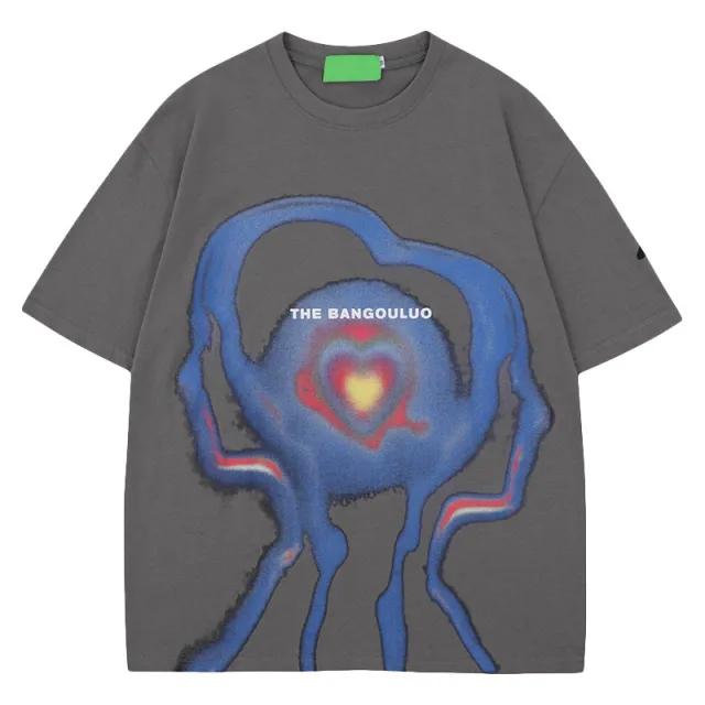 3D Dizzy Alien Print Pattern Short Sleeve T shirt Gray - Shop at LoveMi