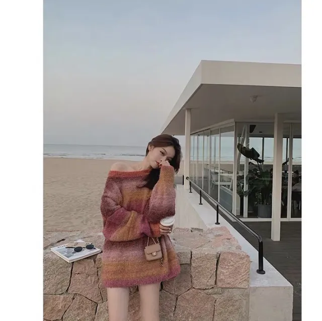 Soft Glutinous Rainbow Sweater For Women Pink - Shop at LoveMi