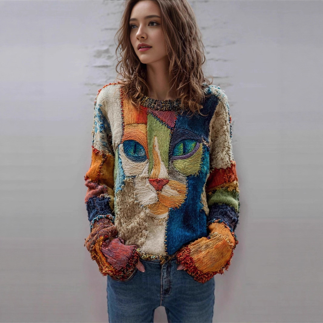 American-style Crewneck Long-sleeve Sweater For Women