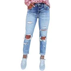 Women's Skinny Ripped Jeans Hand-worn - Blue - View 1