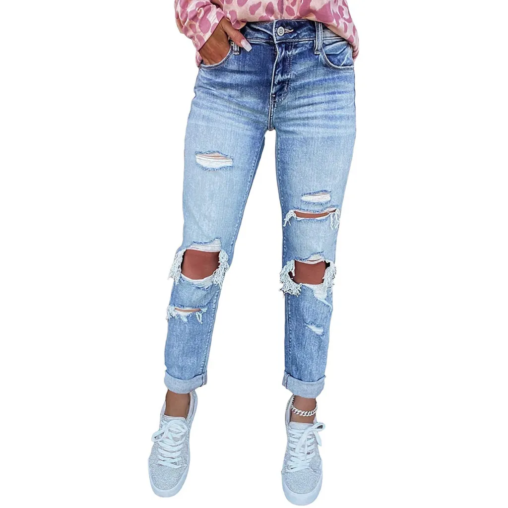 Women's Skinny Ripped Jeans Hand-worn - Blue