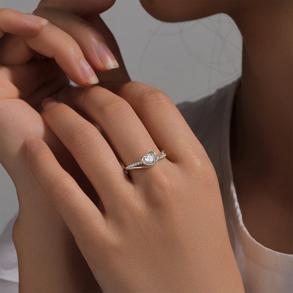 S925 Sterling Silver Simple Fashion Heart-shaped Ring