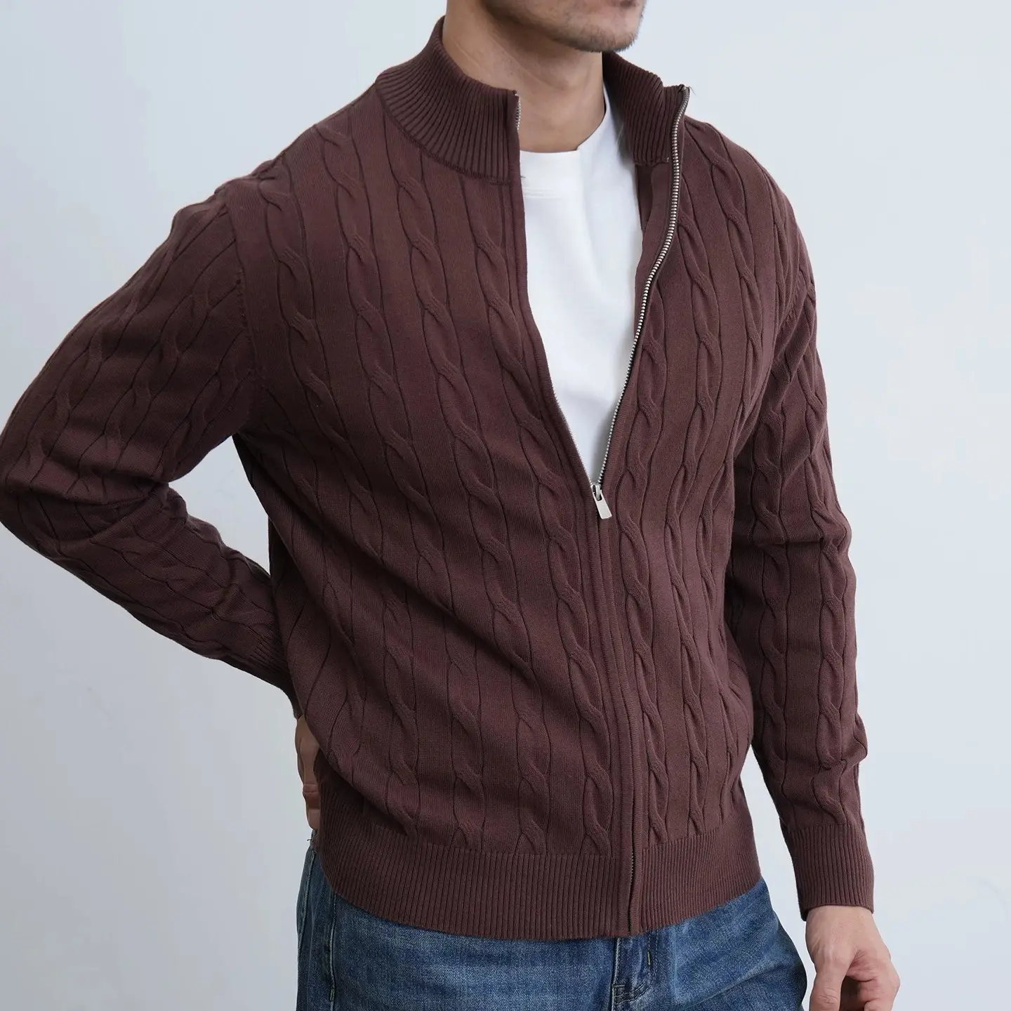 Mens Casual Slim-fit Jacquard Knitted Coat