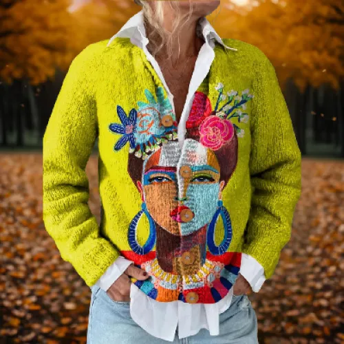 Women's Retro 3D Digital Print Cardigan Sweater Coat Sx6380 - Shop at LoveMi