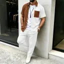 Mens Casual Short-sleeve Pocket Shirt And Trousers Set view 6