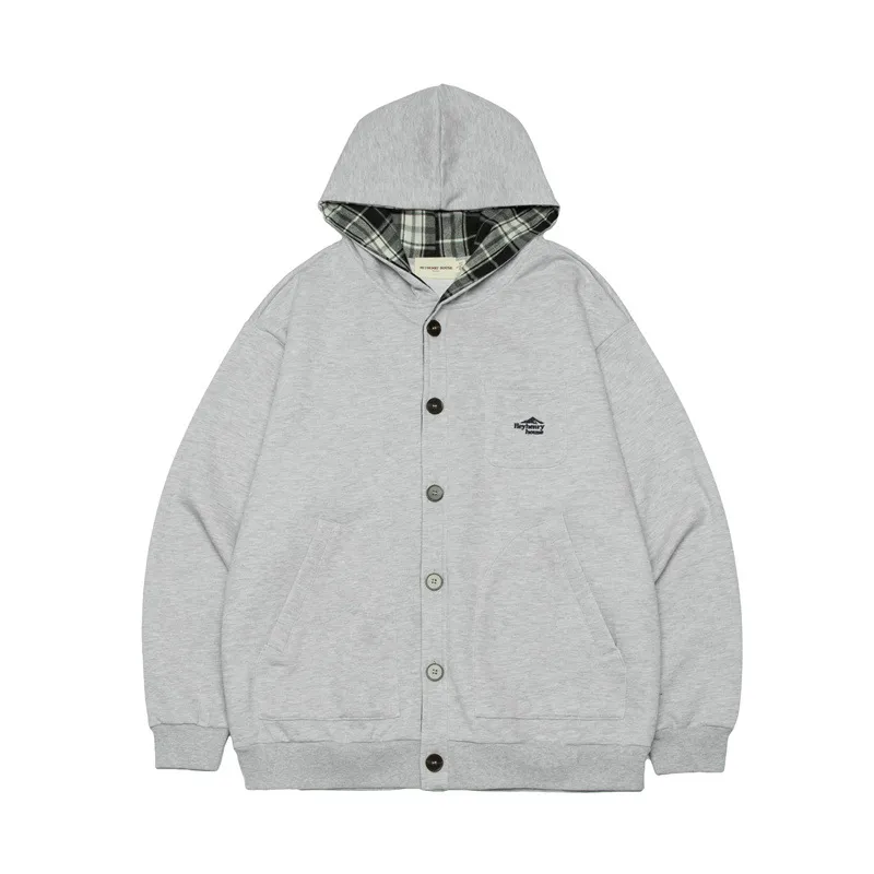 Retro Cardigan Hoodie Fashion Brand Idle Style Couple's Tops - Flower Gray
