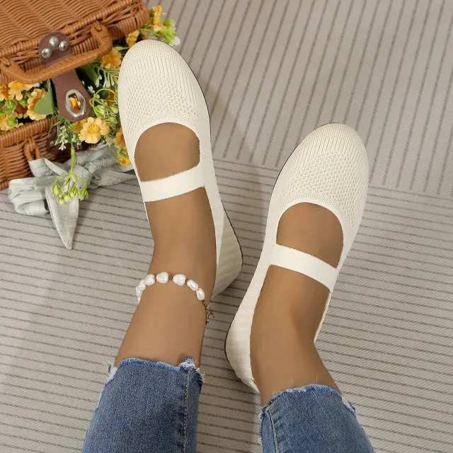Plus Size Flyknit Breathable Mesh Soft Bottom Pumps Casual Mom Shoes Cream - Shop at LoveMi