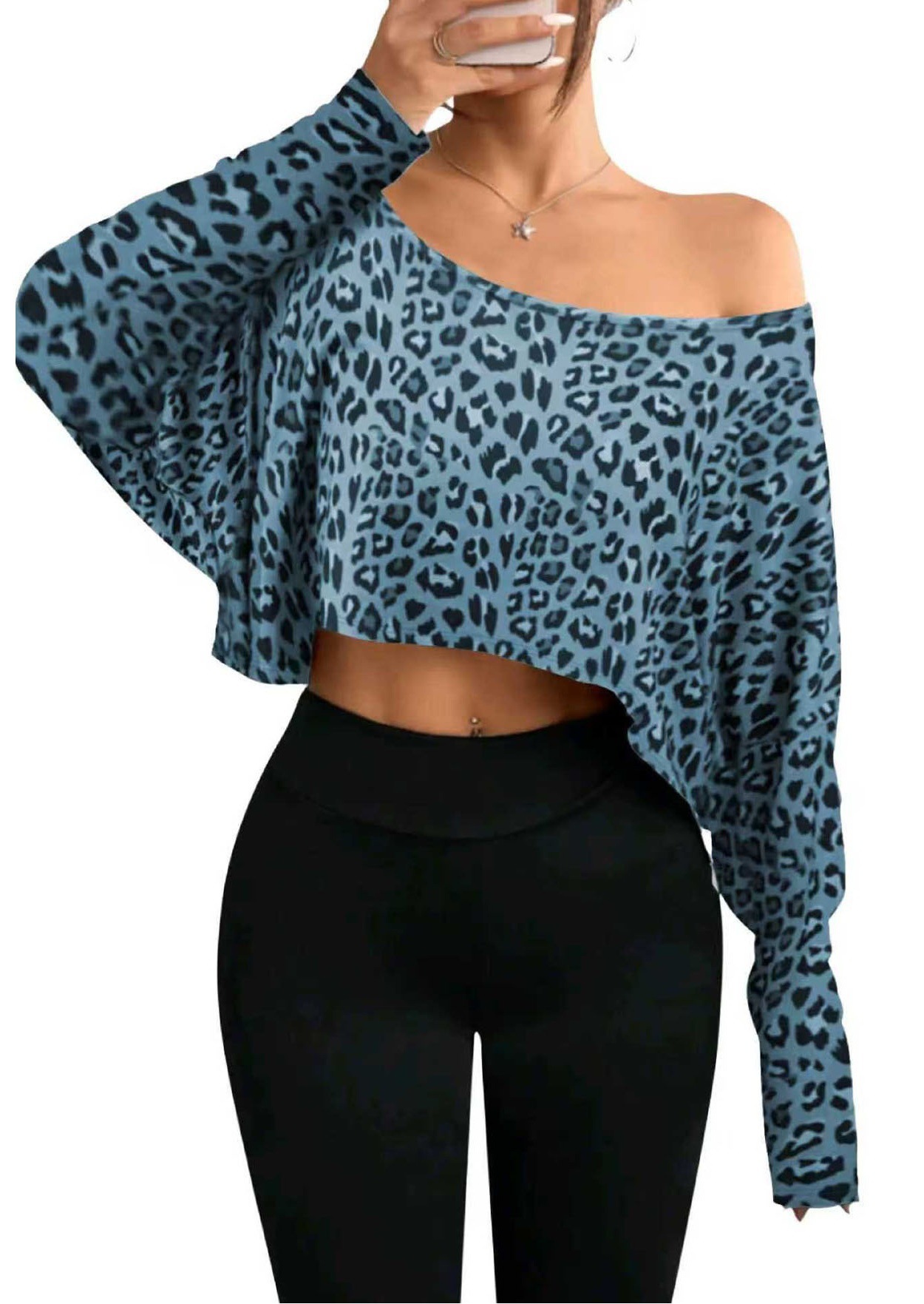 Women's Fashionable And Elegant Off-shoulder Leopard-print Top - Image 4