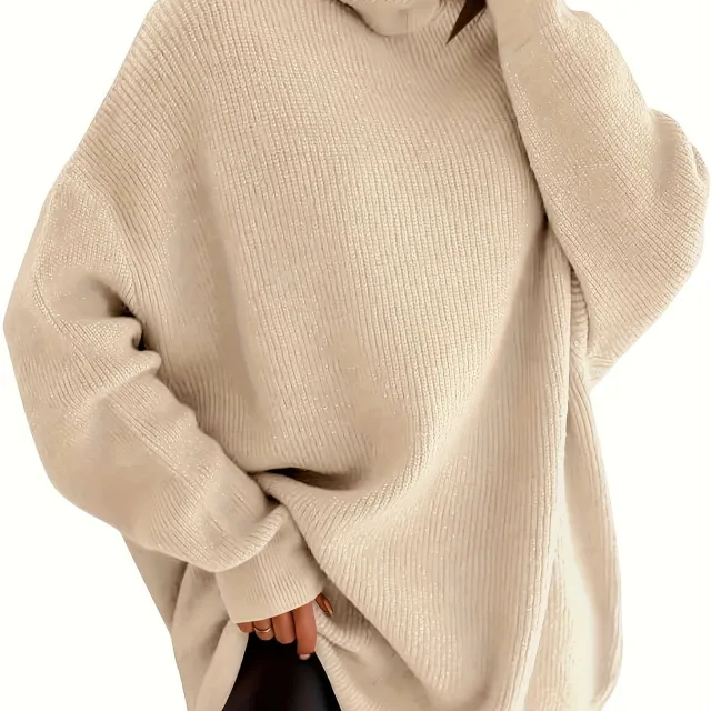 Women's Cozy Oversized Turtleneck Sweater Batwing Chunky Beige - Shop at LoveMi