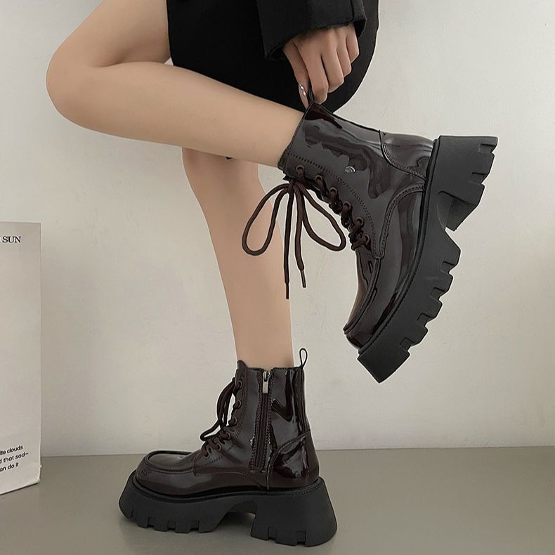 Black Vintage British-style Chunky-soled For Summer Thick-heeled Western Cowboy Ankle Boots