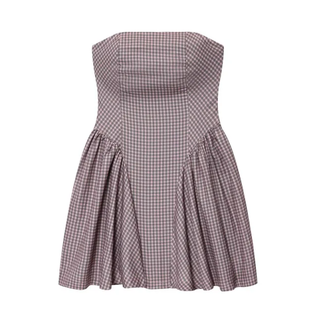 Women's Simple Plaid Tube Top Short Dress - Shop at LoveMi