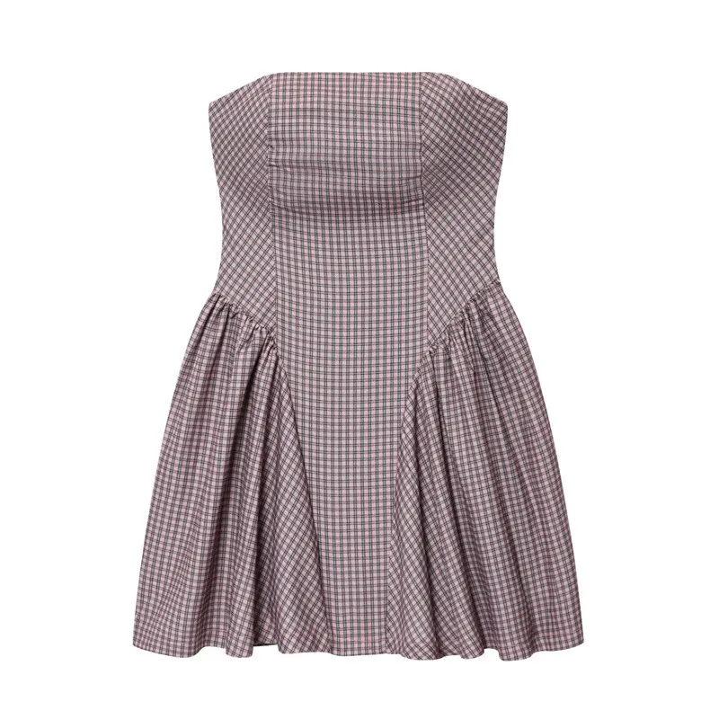 Women's Simple Plaid Tube Top Short Dress