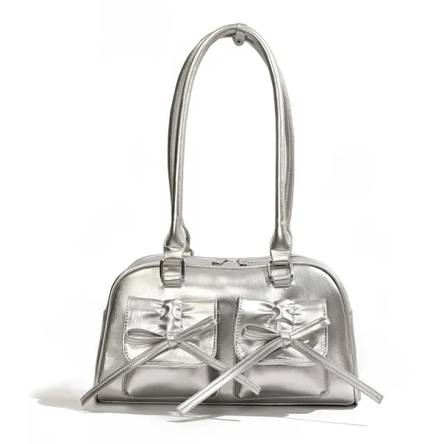Women's Boston Tote Shoulder Bow Underarm Bag Silver - Shop at LoveMi