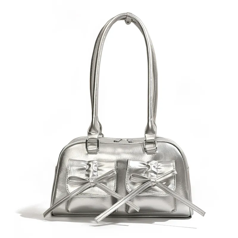 Women's Boston Tote Shoulder Bow Underarm Bag - Silver