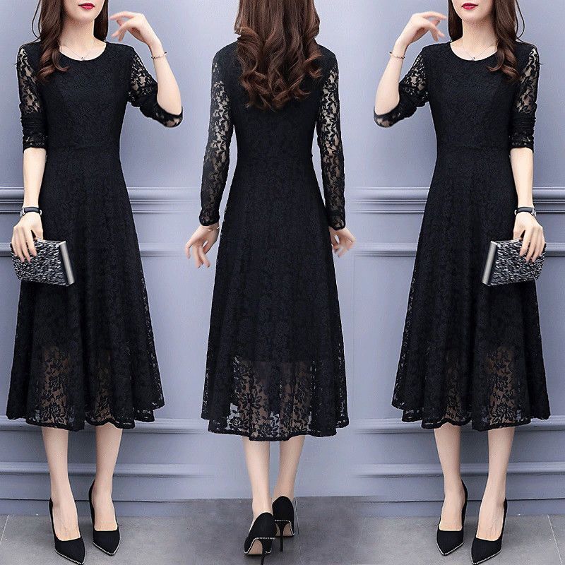 Long Sleeve Temperament Plus Size Long Velvet Lining Base A- Line Dress