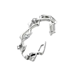 Inlaid Zirconium Thorns Light Luxury Minority Design Adjustable Premium Index Finger Ring - Silver - View 1