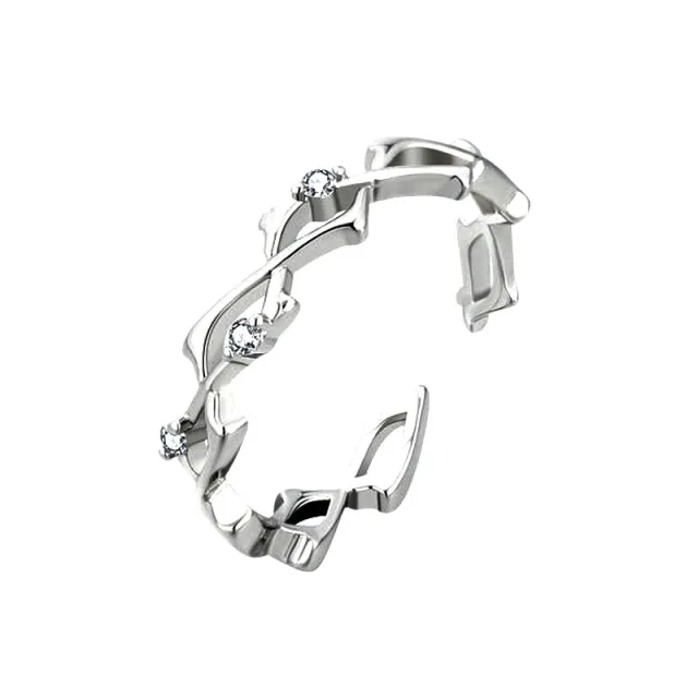 Inlaid Zirconium Thorns Light Luxury Minority Design Adjustable Premium Index Finger Ring Silver - Shop at LoveMi