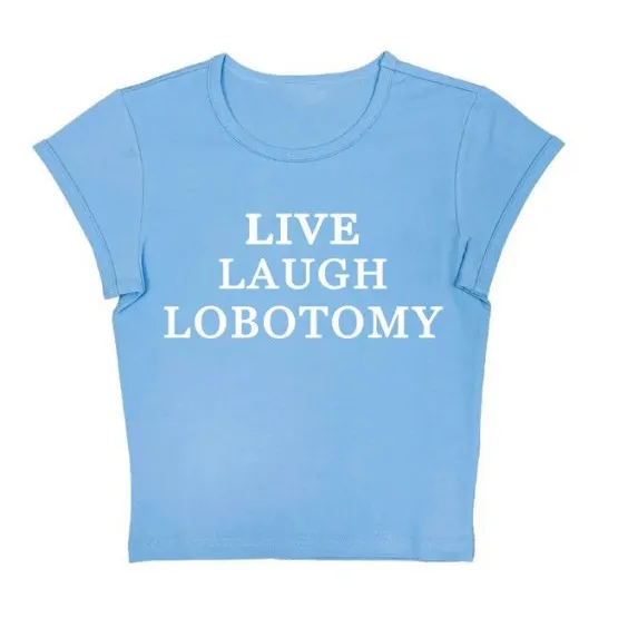 Niche Casual Short Women's Letter Print Slim Fit Midriff baring Top Blue - Shop at LoveMi