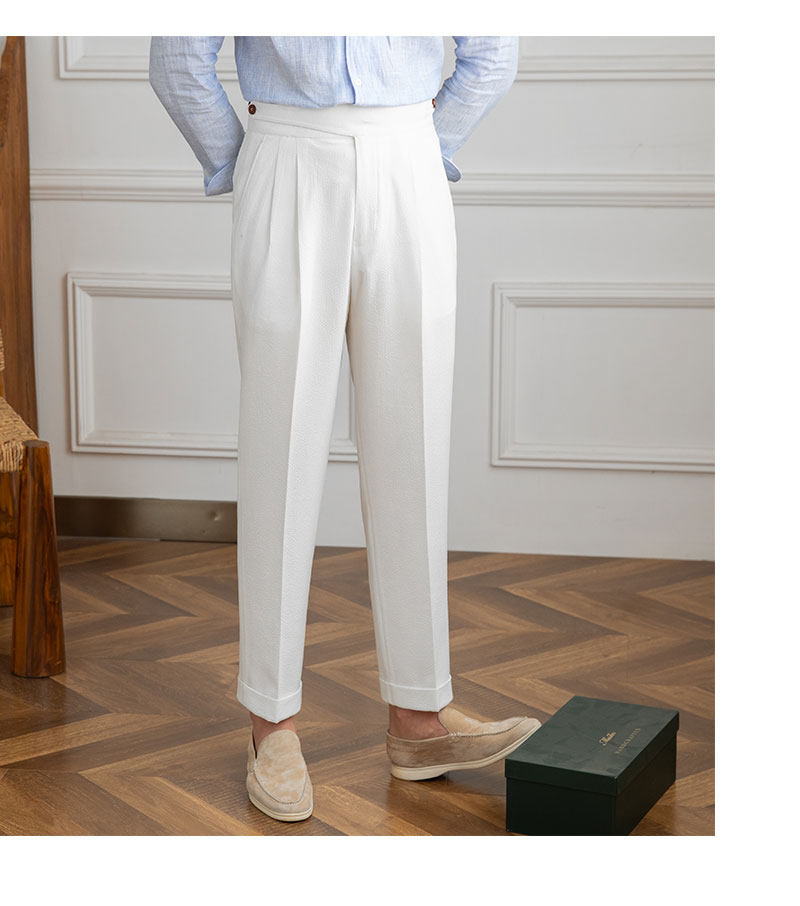 Non-ironing Seersucker Casual Pants High Waist Straight Trousers