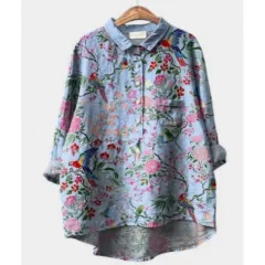 Women's Summer Loose Casual Graffiti Printing Long Sleeve Shirt - Style50-3Xl - View 1