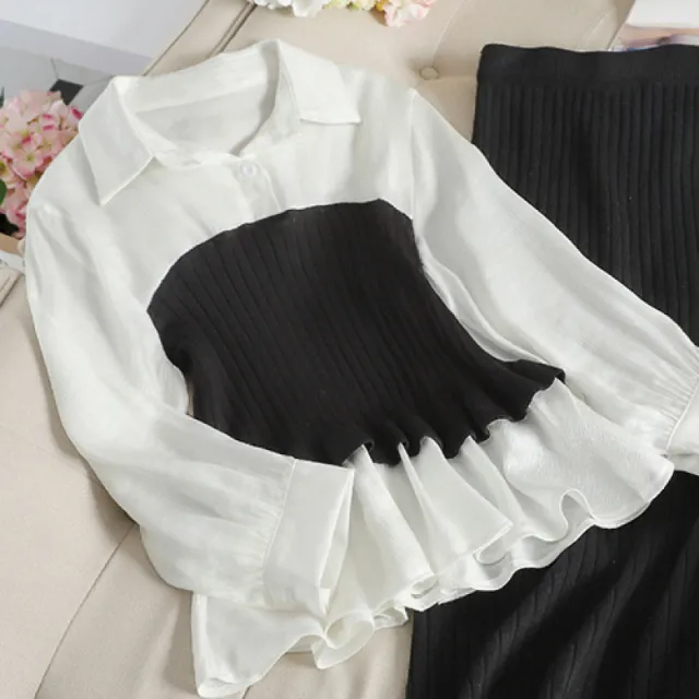 Slim Fit Fashionable Knitted Base Sweater Dress Two piece Suit Black Unlined Top - Shop at LoveMi