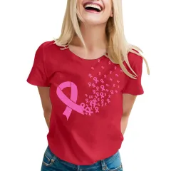 Women's Ribbon Printing Short Sleeve T-shirt Top - Pnj8486 - View 1