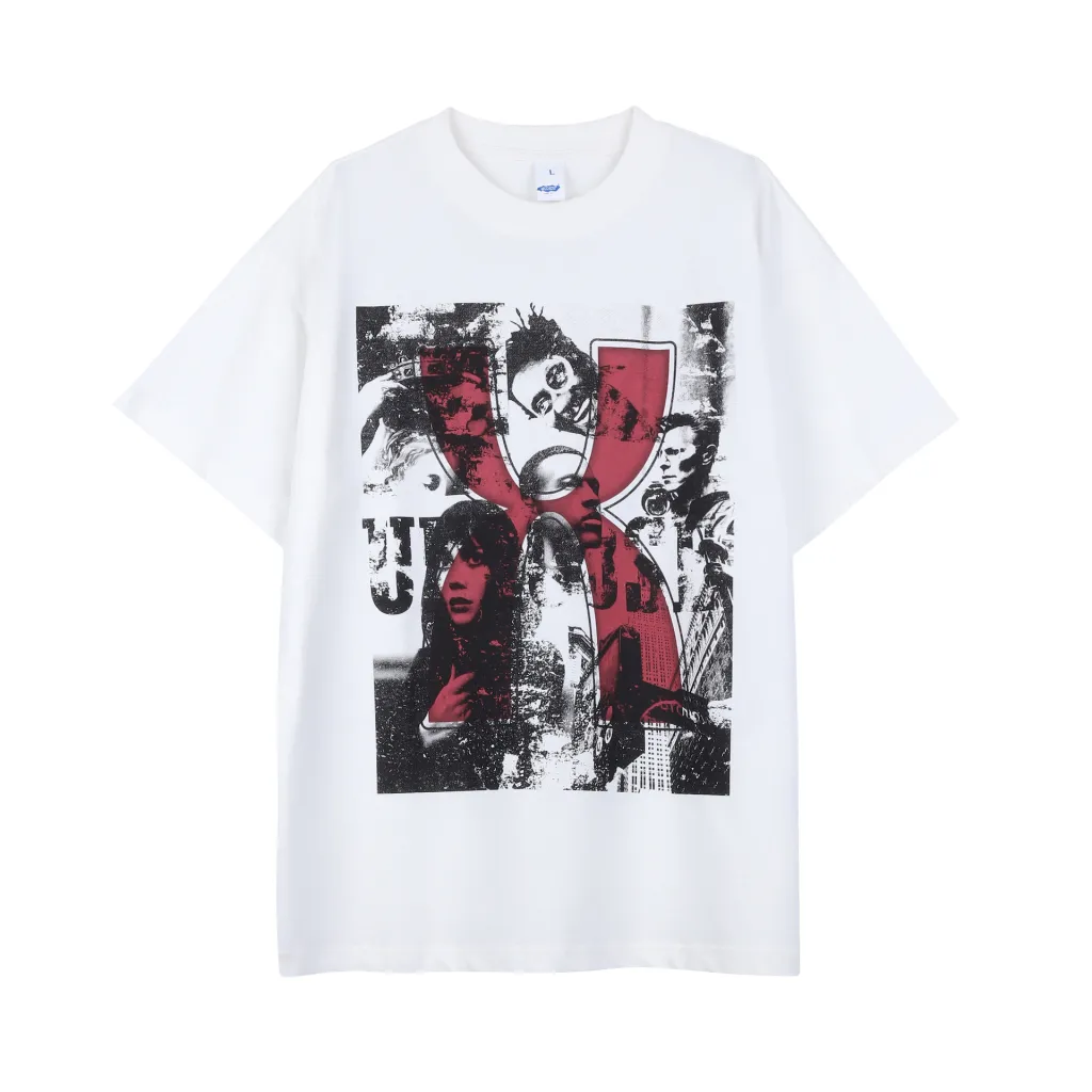 Retro City Fantasy Theme Design Short Sleeve - White