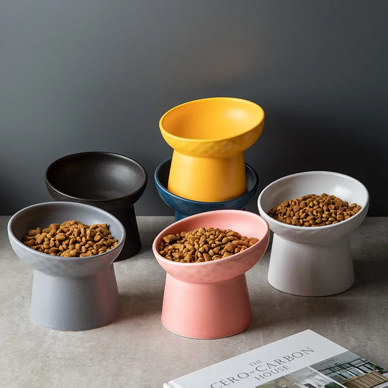 Oblique Mouth High Foot Candy Color Cat Bowl