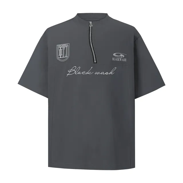 Summer Irregular Zipper Design Fabric Short Sleeve T shirt Dark Gray - Shop at LoveMi