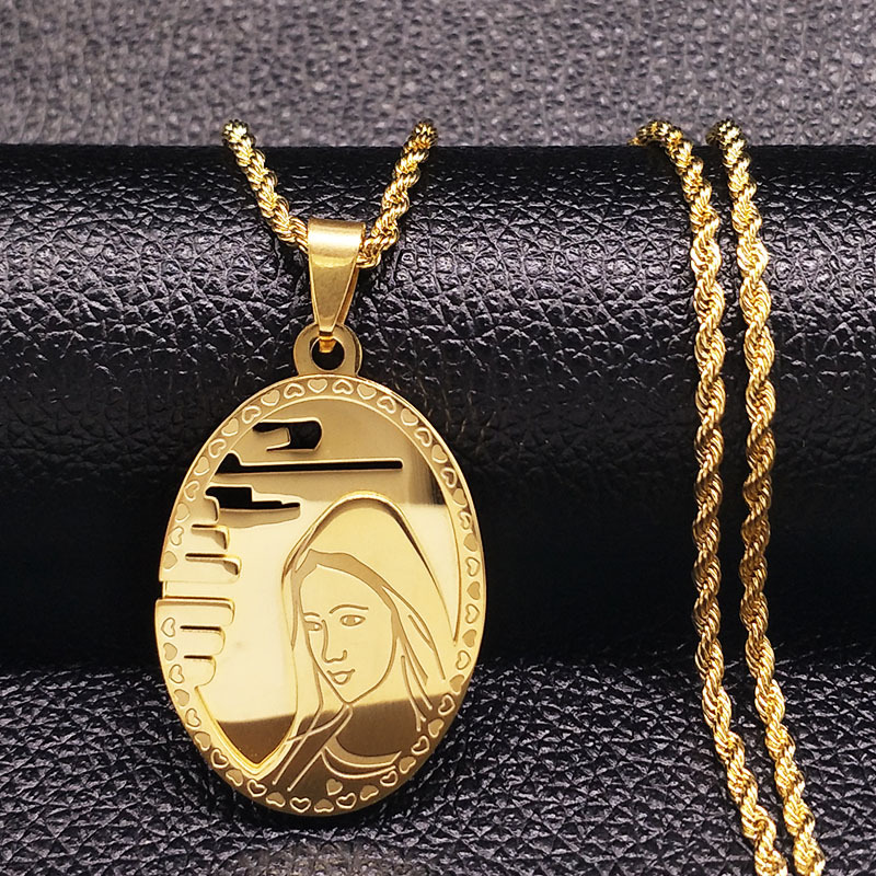 Embossed Virgin Mary Pendant Female Believer Necklace