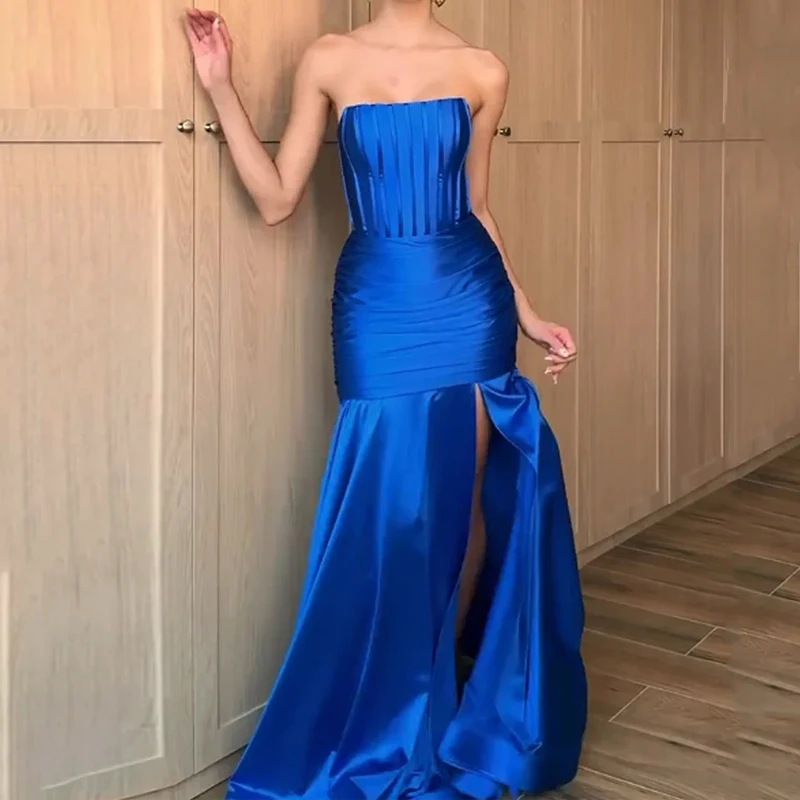 Womens Off-Shoulder Sleeveless Slimming Fit Split Maxi Dress