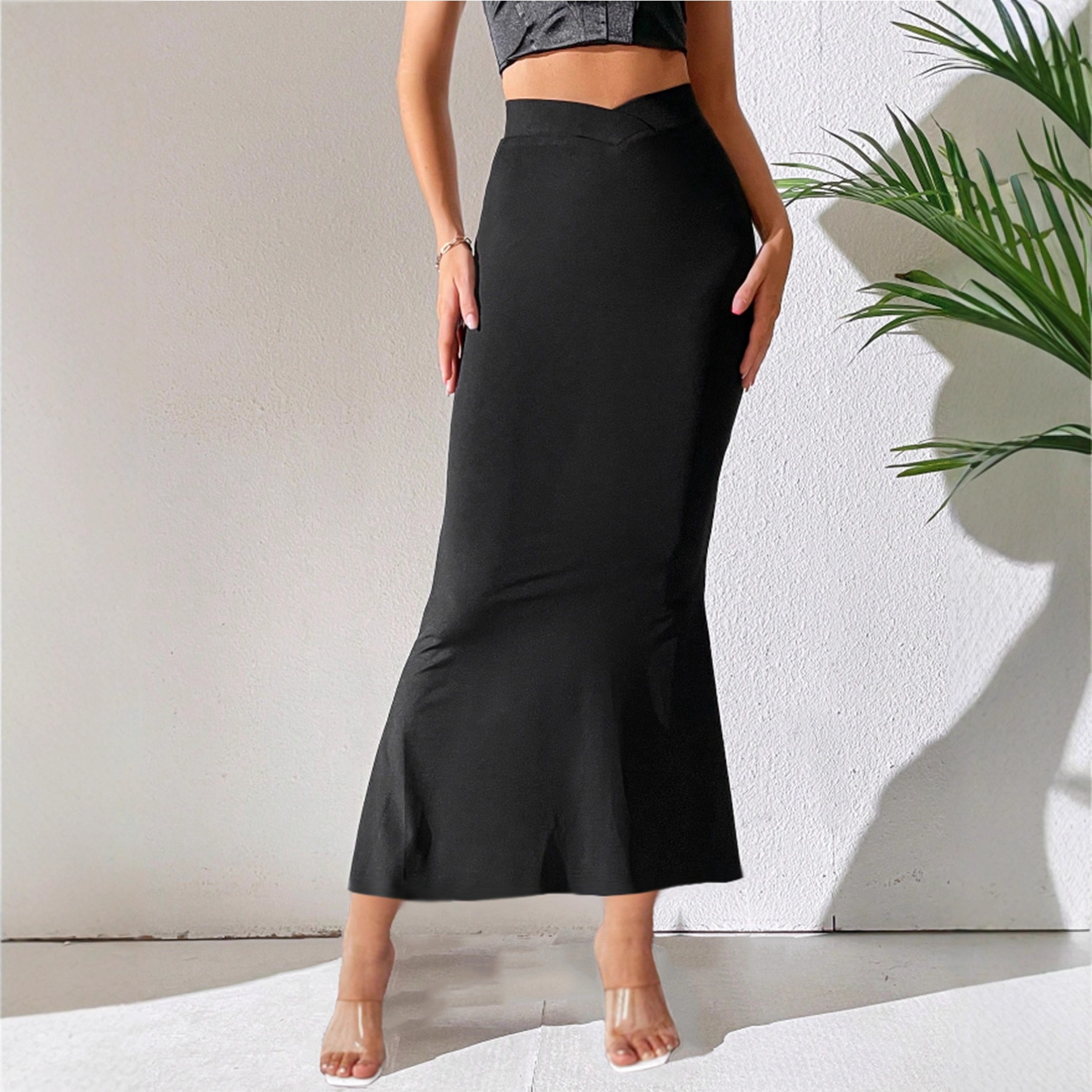 Small V-shaped Figure-flattering Sheath Mermaid Skirt Mid-length Skirt