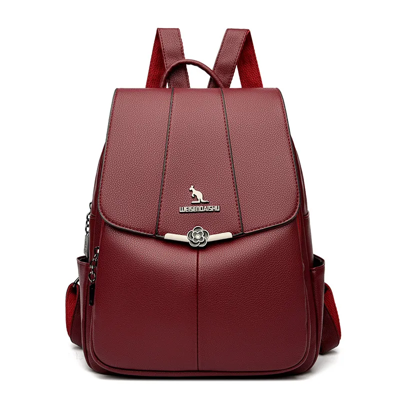 New Women's Backpack PU Soft Leather Textured Casual And Lightweight - Red