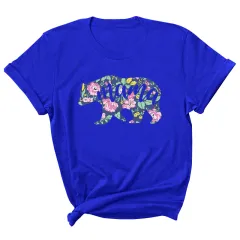 Mama Pattern Printed Short Sleeve Round Neck T-shirt Casual Fashion - Sapphire Blue - View 1