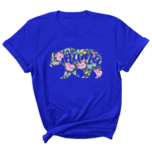 Mama Pattern Printed Short Sleeve Round Neck T shirt Casual Fashion Sapphire Blue - Shop at LoveMi