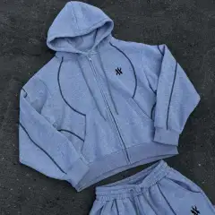 Street Hooded Cardigan Sweater Men's And Women's Same Loose Hooded Sweatpants Suit - Grey - View 1