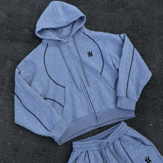 Street Hooded Cardigan Sweater Men's And Women's Same Loose Hooded Sweatpants Suit Gray - Shop at LoveMi