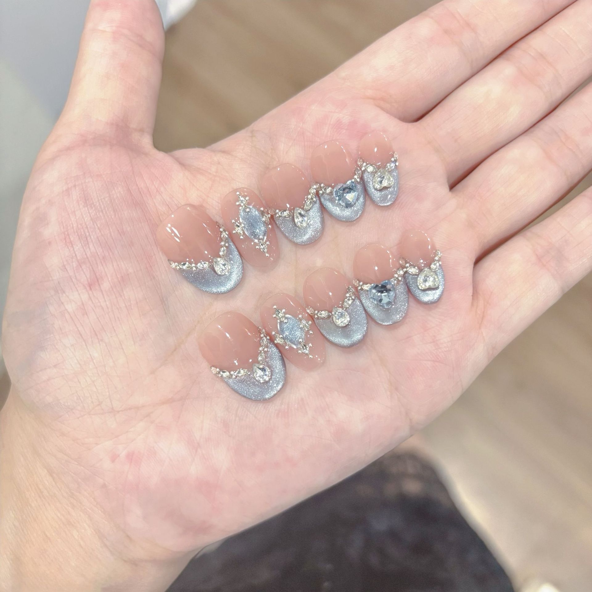 Ice-clear Handcrafted Blue Nail Art