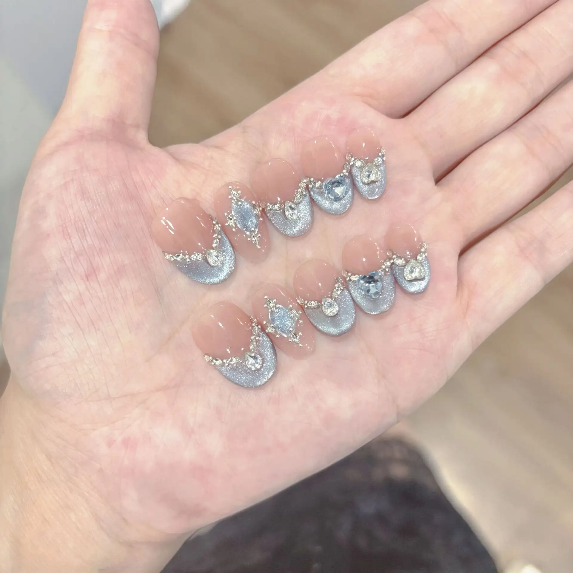 Ice-clear Handcrafted Blue Nail Art