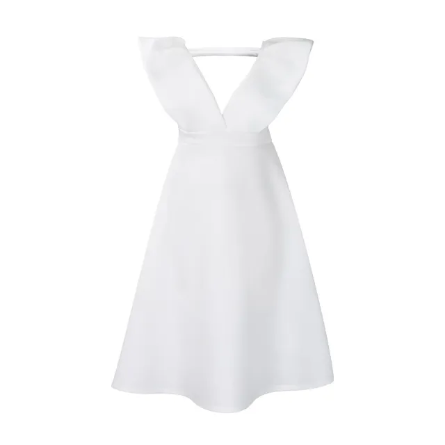 Women's Solid Color Versatile New Deep V neck Dress White - Shop at LoveMi