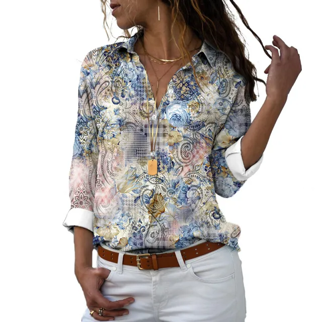 Flower 3D Digital Printing Long Sleeve Lapel Shirt P03730 2Xl - Shop at LoveMi