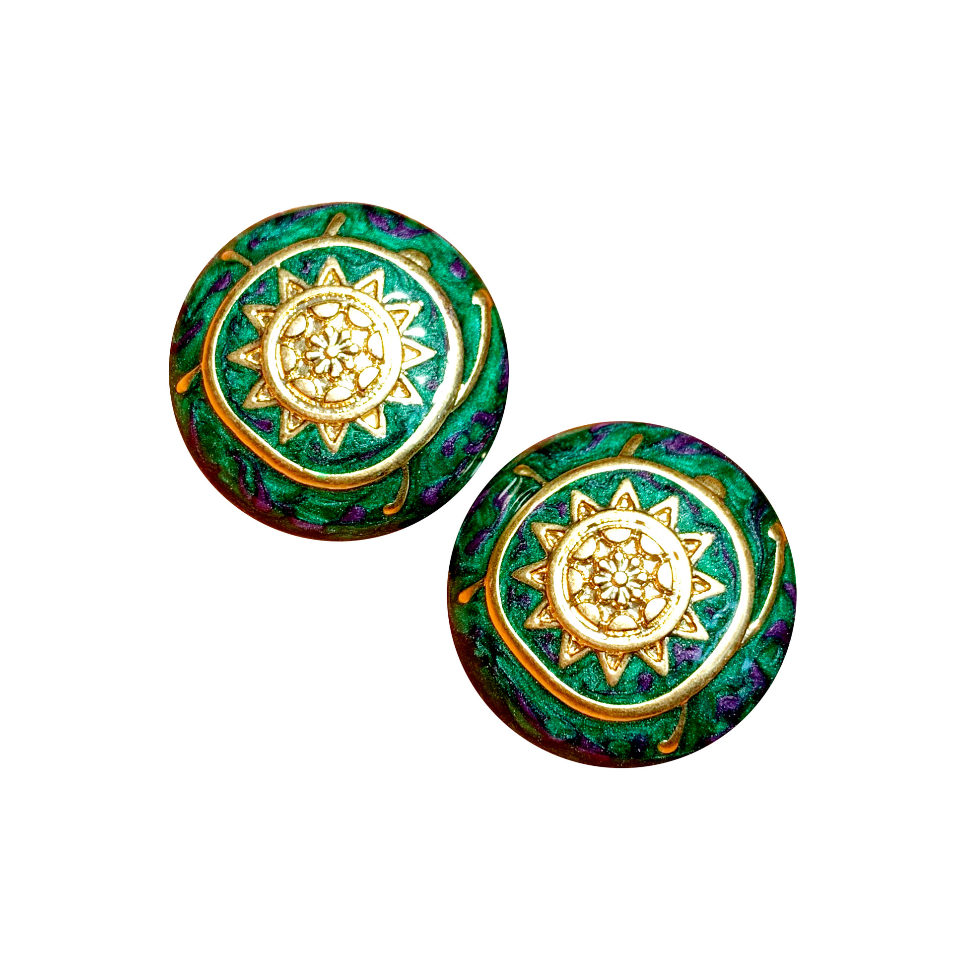 Gilding Ornament Four-leaf Clover Drop Oil Enamel Ear Studs