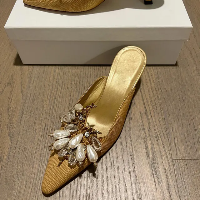 Women's Gold Closed Toe Slippers Khaki - Shop at LoveMi