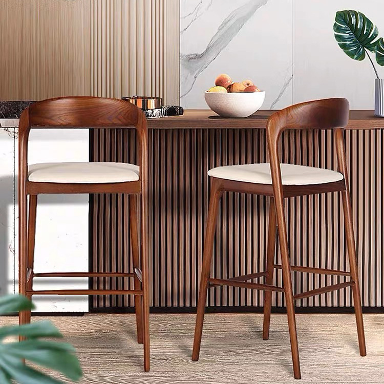White Wax Wood Bar Stool With High Legs