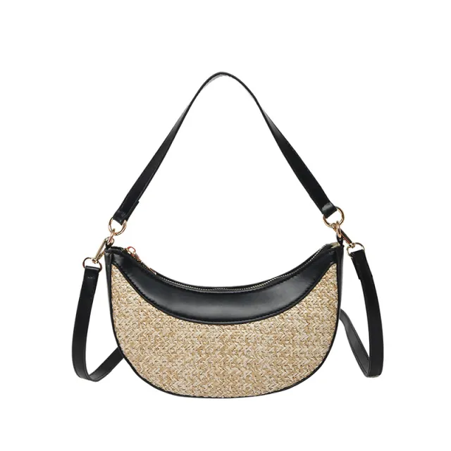 High grade Straw Special interest Design Shoulder Crossbody Dumpling Bag Black - Shop at LoveMi