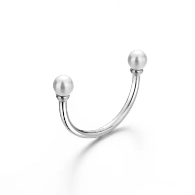 Smile Pearl Adjustable U shaped Knuckle Tail Ring White Gold Color - Shop at LoveMi