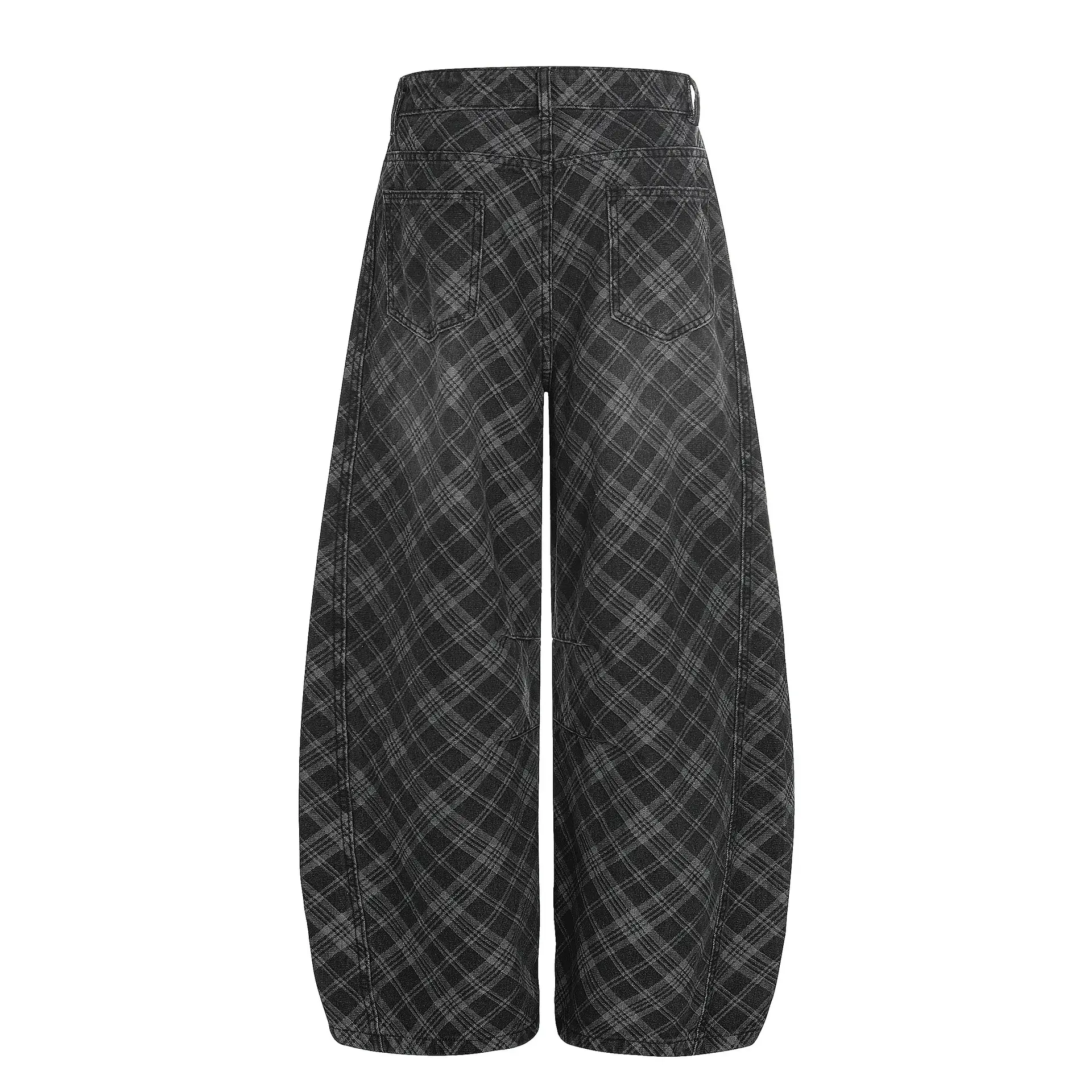 Womens Stylish Washed Trendy Plaid Casual Pants